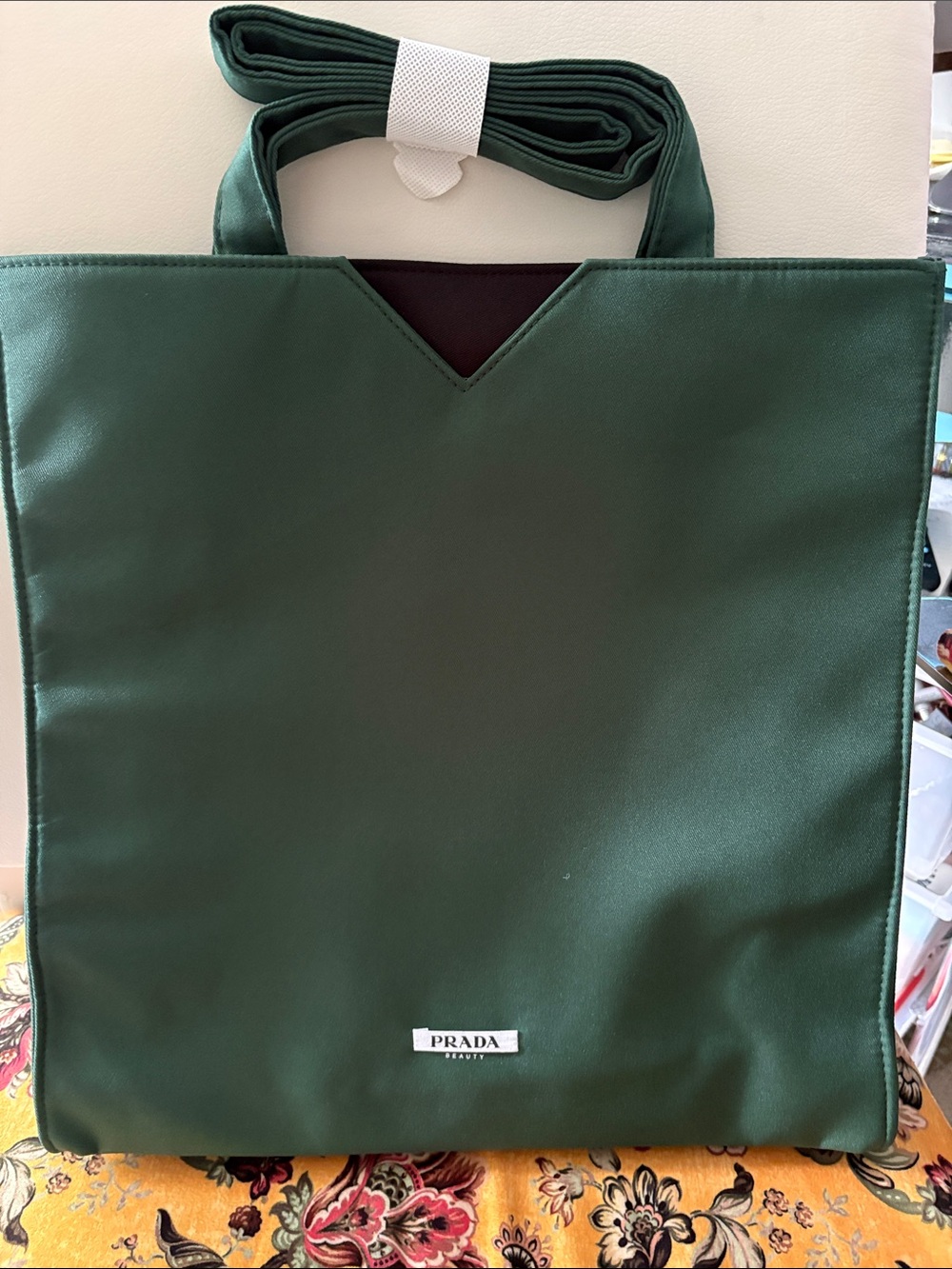 Prada Dark Green Nylon Tote with Top Handles